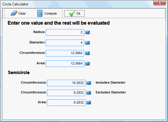Screenshot of ESBUnitConv Pro Circle Calculator