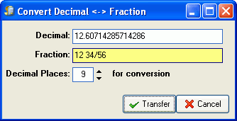 Screenshot of ESBCalc Pro Fraction Conversions