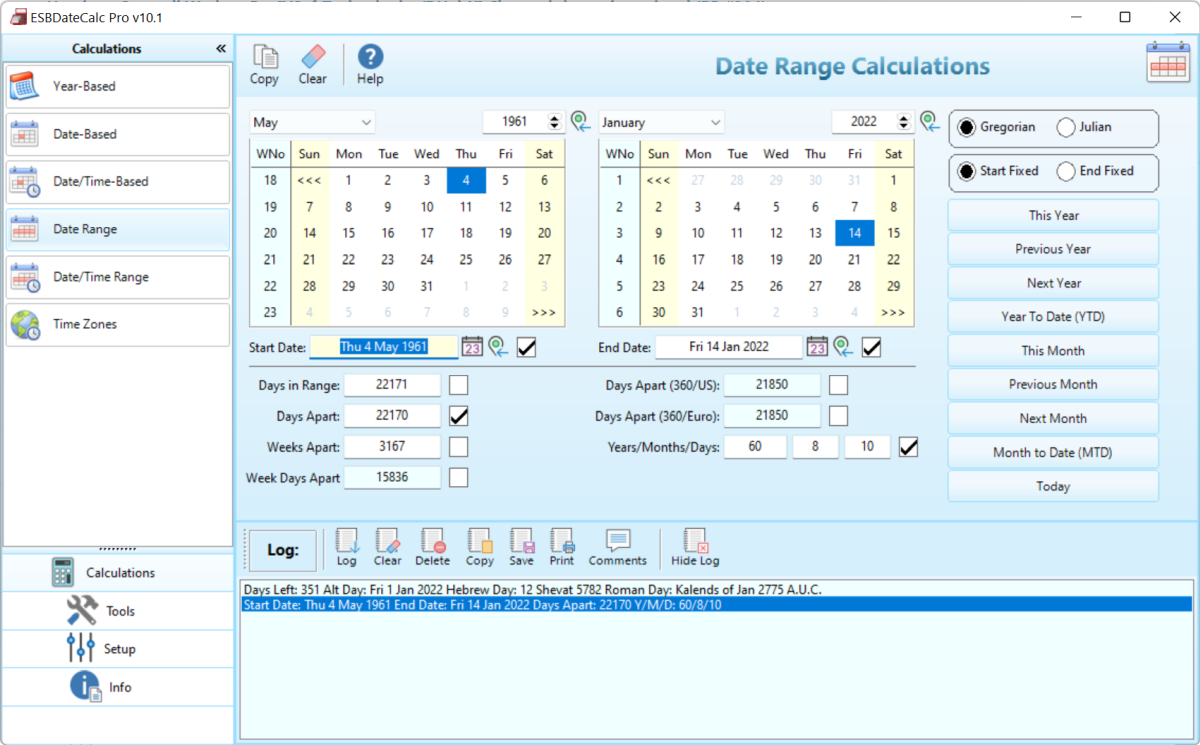 Screenshot of ESBDateCalc Pro