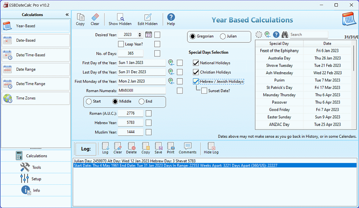 Handy Date Calculator for Windows includes Jewish and Christian Holidays + more.