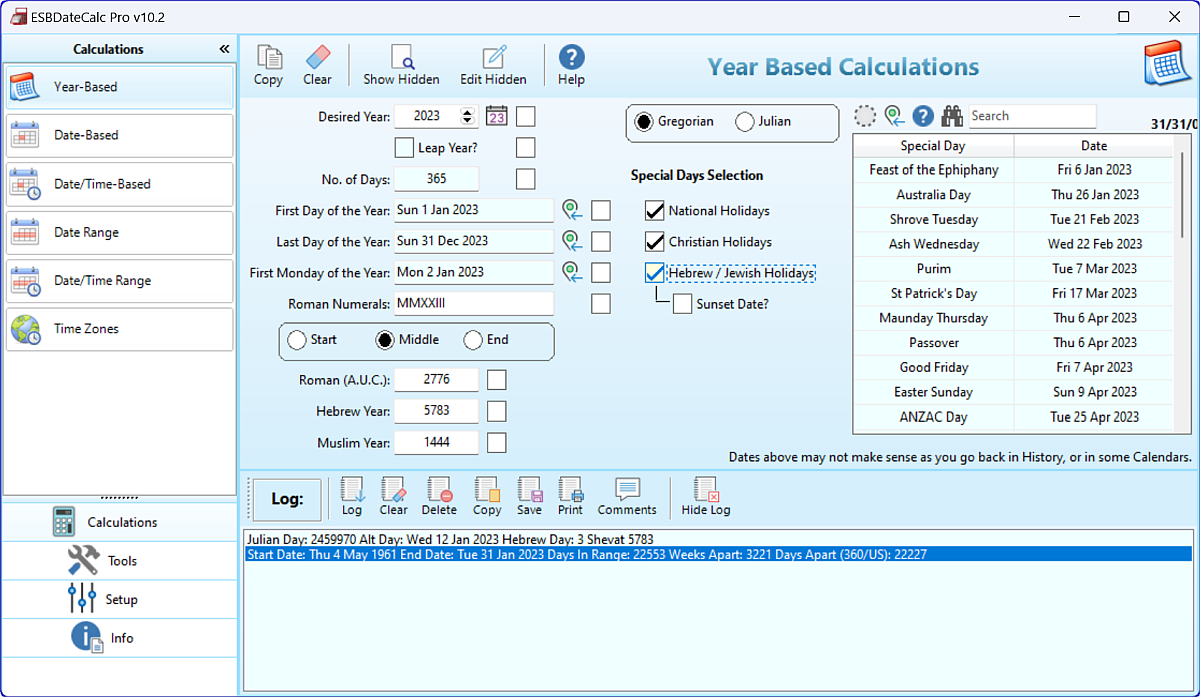 Screenshot of ESBDateCalc Pro under Windows 11