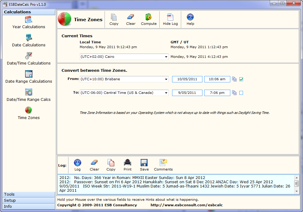 Screenshot of ESBDateCalc Pro