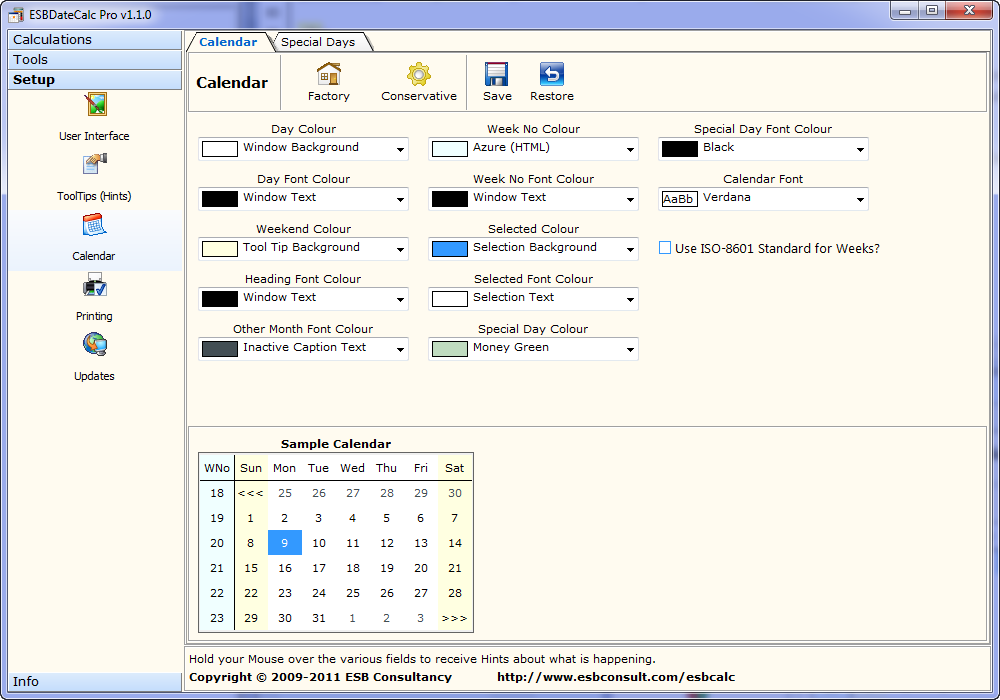 Screenshot of ESBDateCalc Pro