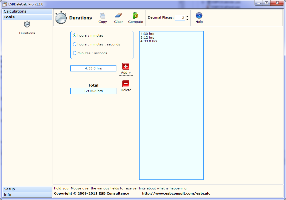 Screenshot of ESBDateCalc Pro