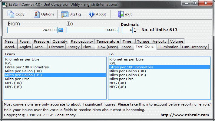 User friendly Windows Utility to easily convert between 613 units of measurement