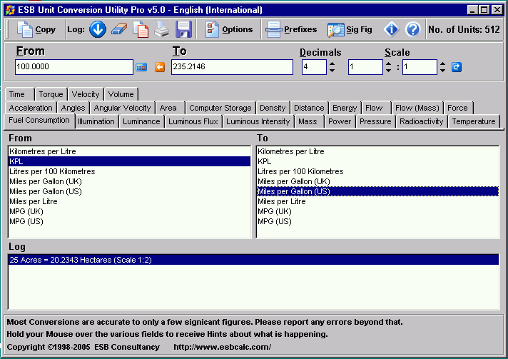 Screenshot of ESBUnitConv Pro
