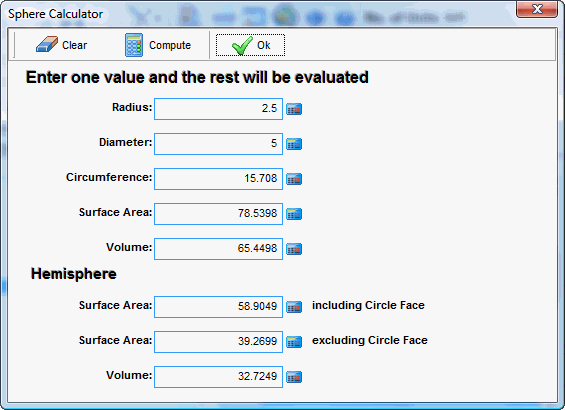 Screenshot of ESBUnitConv Pro Sphere Calculator