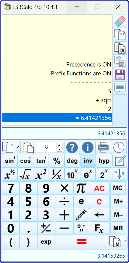 Screenshot of ESBCalc Pro with inv button pressed