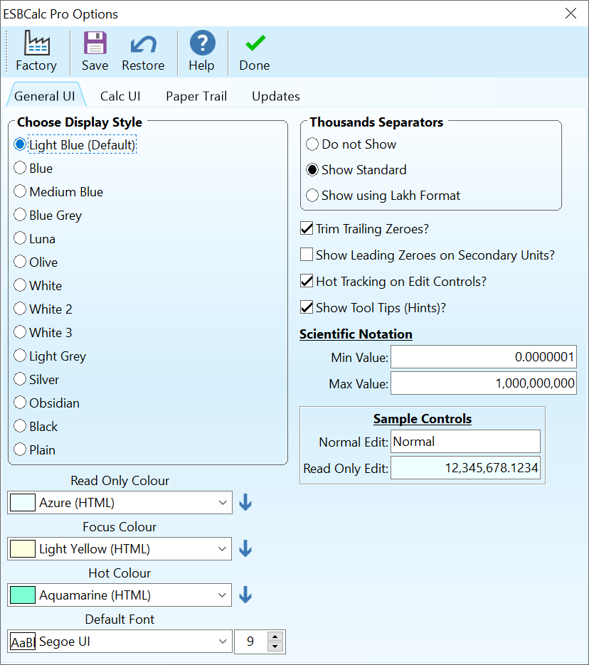 ESBCalc Pro Seçenekleri