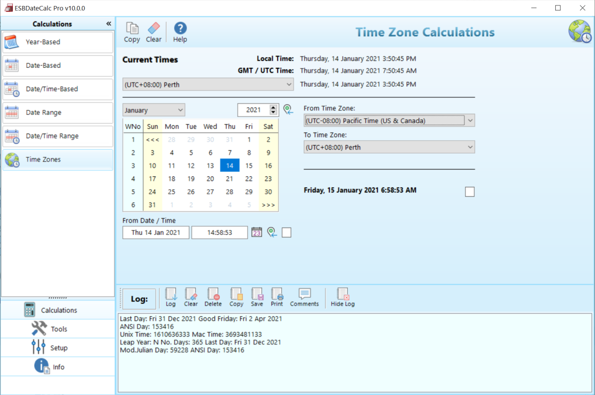 Screenshot of ESBDateCalc Pro
