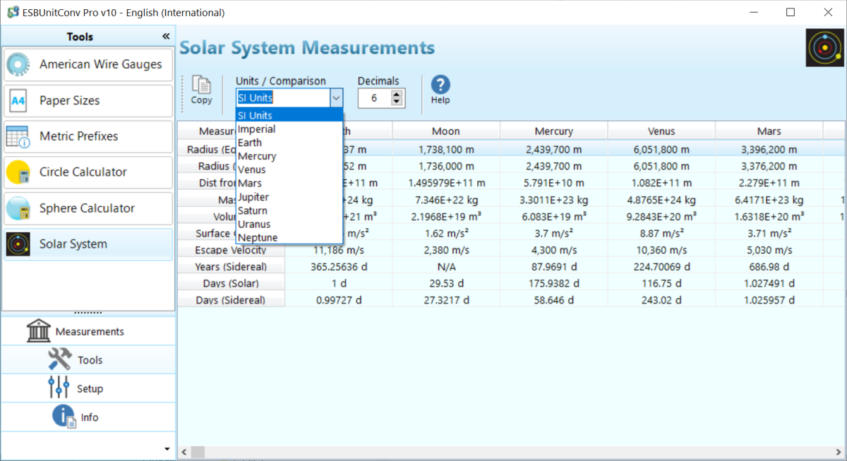 Screenshot of Solar System Tool